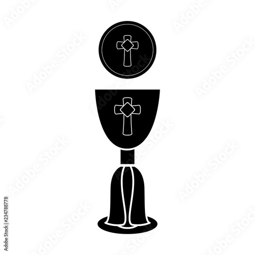 Silhouette of a communion cup and host. Vector illustration design