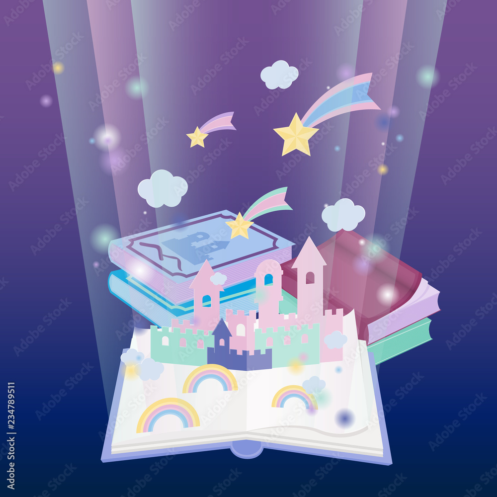 Obraz premium Fairy tale book concept with magic fantasy pop-up scenes