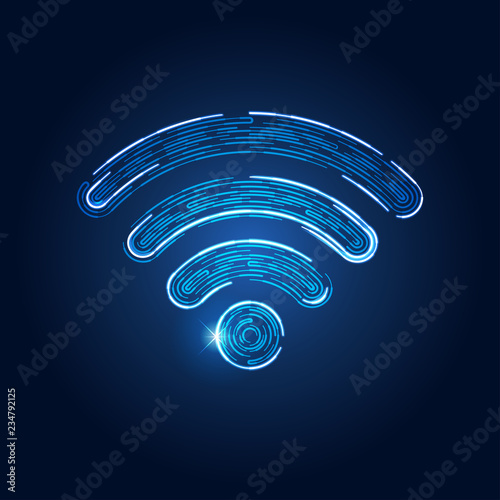 wireless network symbol in futuristic theme, conceptual design of abstract wifi emblem