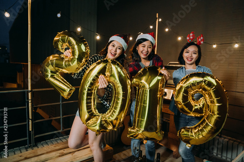ladies celebrating christmas and happy new year