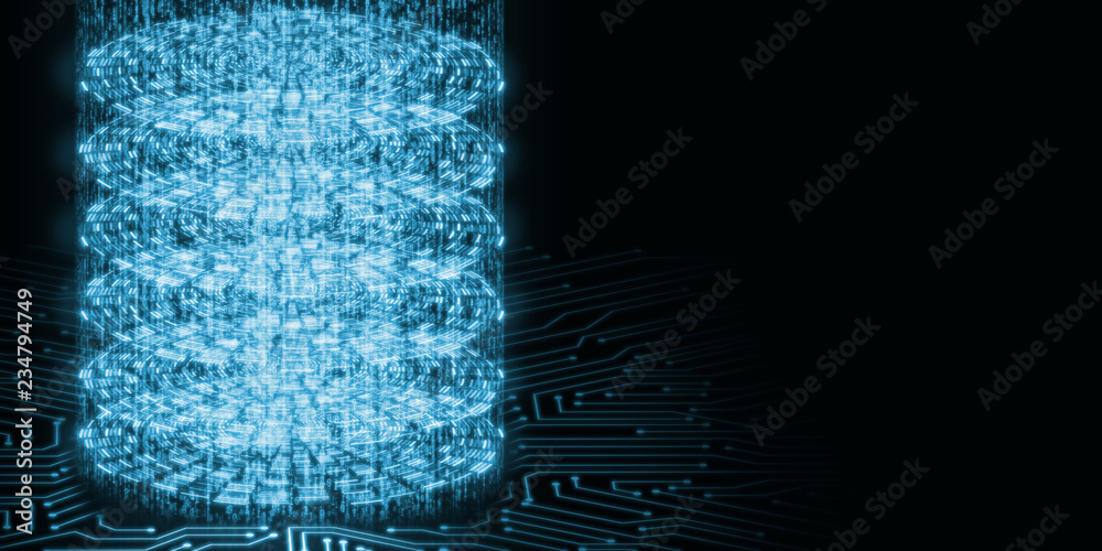 3D illustration of abstract Big data processing concept. Stack of ...