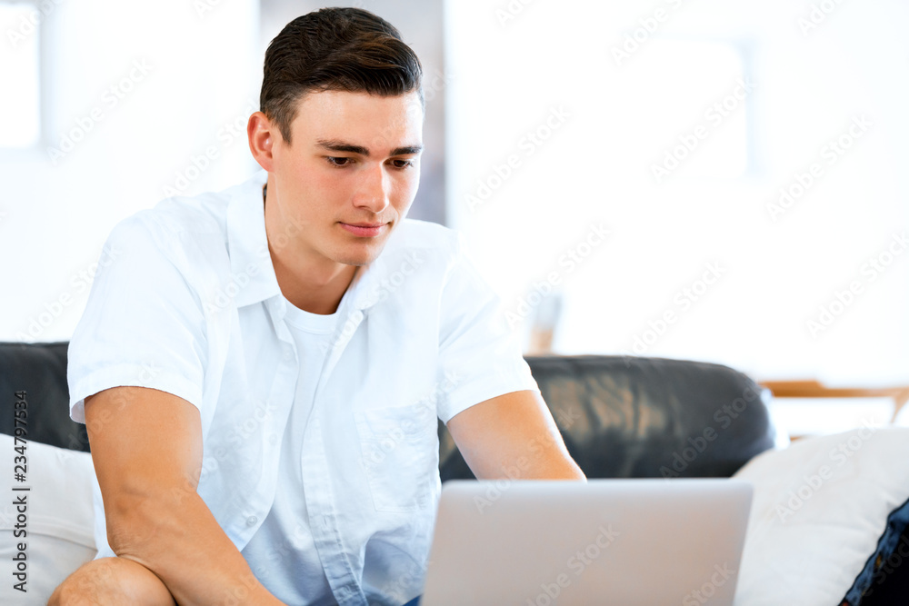 Fototapeta premium Man working on laptop at home