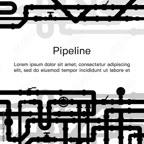 Background with tubes and pipelines on white background and place for your text. Flat elements of water tubing. Plumbing fo gas, oil industry. Vector illustration in flat style