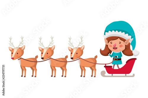 elf woman with sleigh and reindeer sleigh avatar chatacter