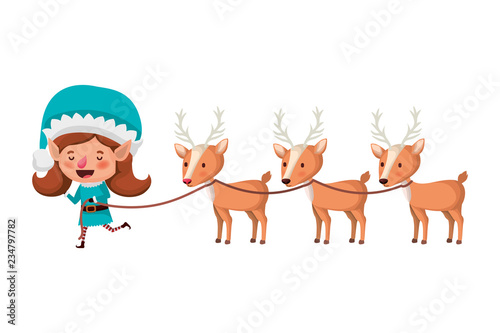 elf woman with sleigh and reindeer sleigh avatar chatacter © grgroup