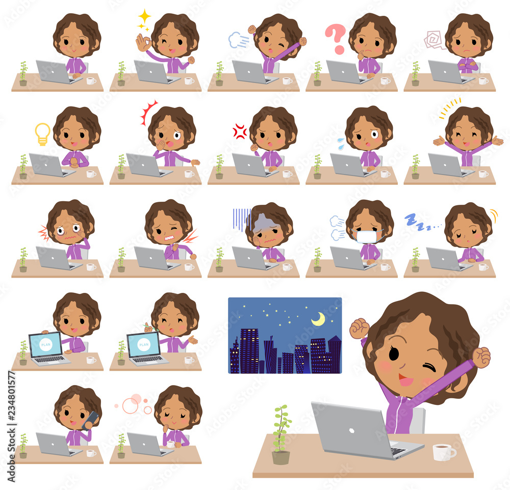 school dark skin girl purple jersey_desk work school dark skin girl purple jersey_desk work