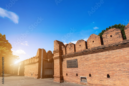 Tha Phae Gate Chiang Mai old city ancient wall and moat in Chiang Mai Northern Thailand. photo