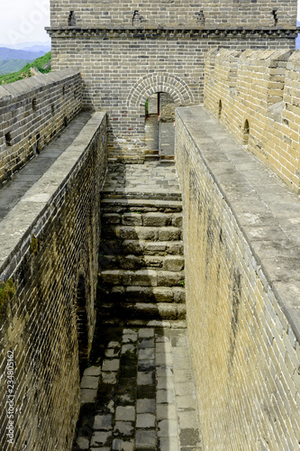 A View of the Inside Top of The Great Wall of China as it Bends its way through the Jinshanling Mountains