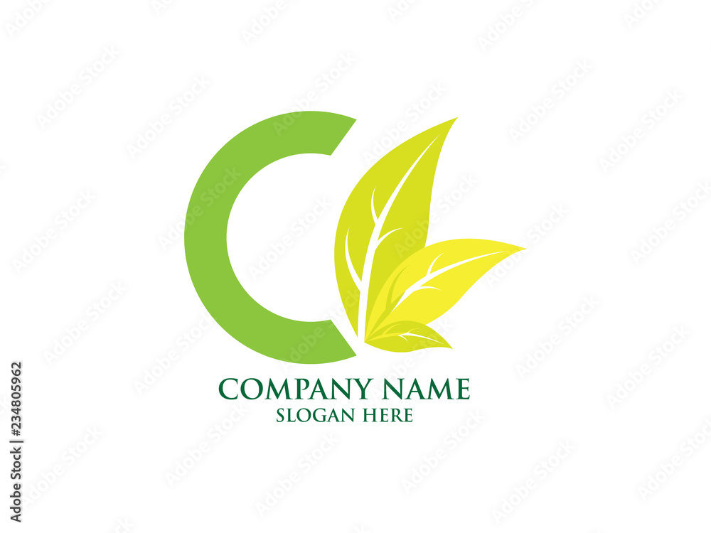 Initial Letter C nature with leaf green color Design Logo Graphic Branding Letter Element.