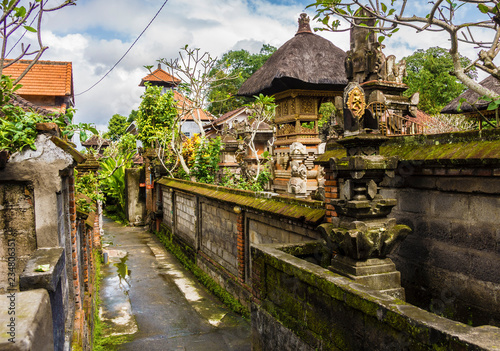 Narrow street in Ubud, Bali, Indonesia.