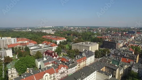 Panoramic aerial view of the Gliwice - in Silesia region of Poland - city center with renovated gothic historic buildings in the old town quarter photo