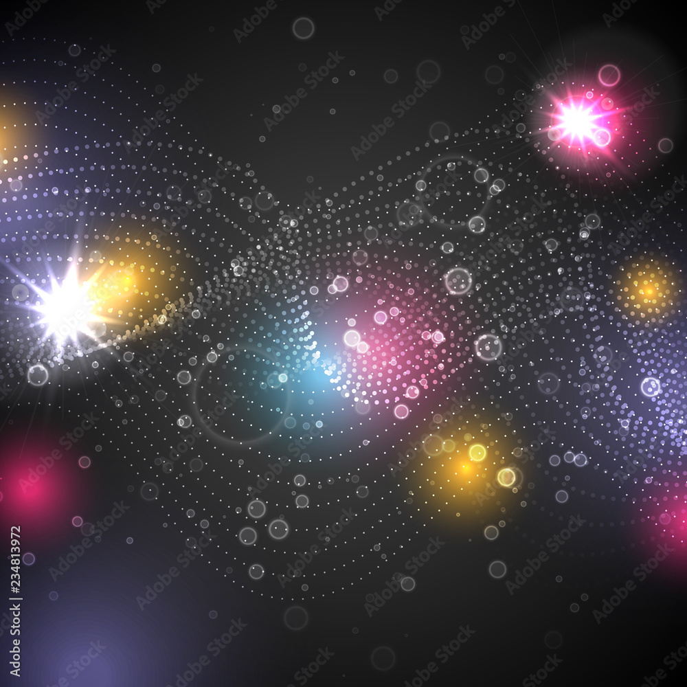 Dark abstract glowing background with wavy dotted lines