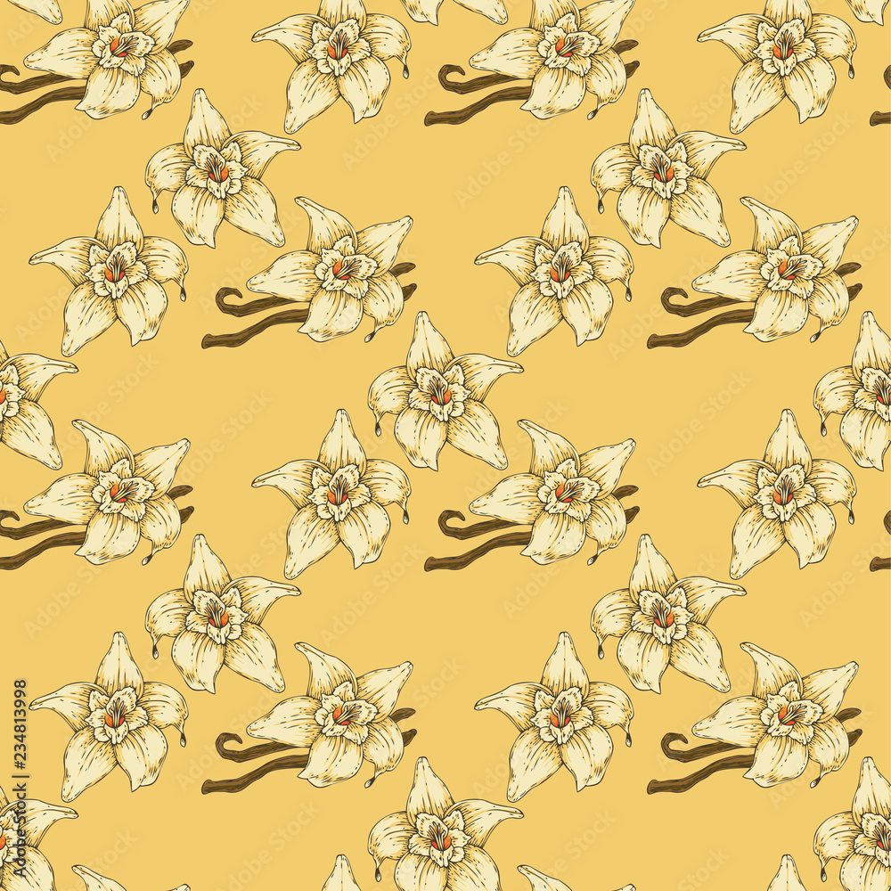 Seamless Pattern with Vanilla Flower