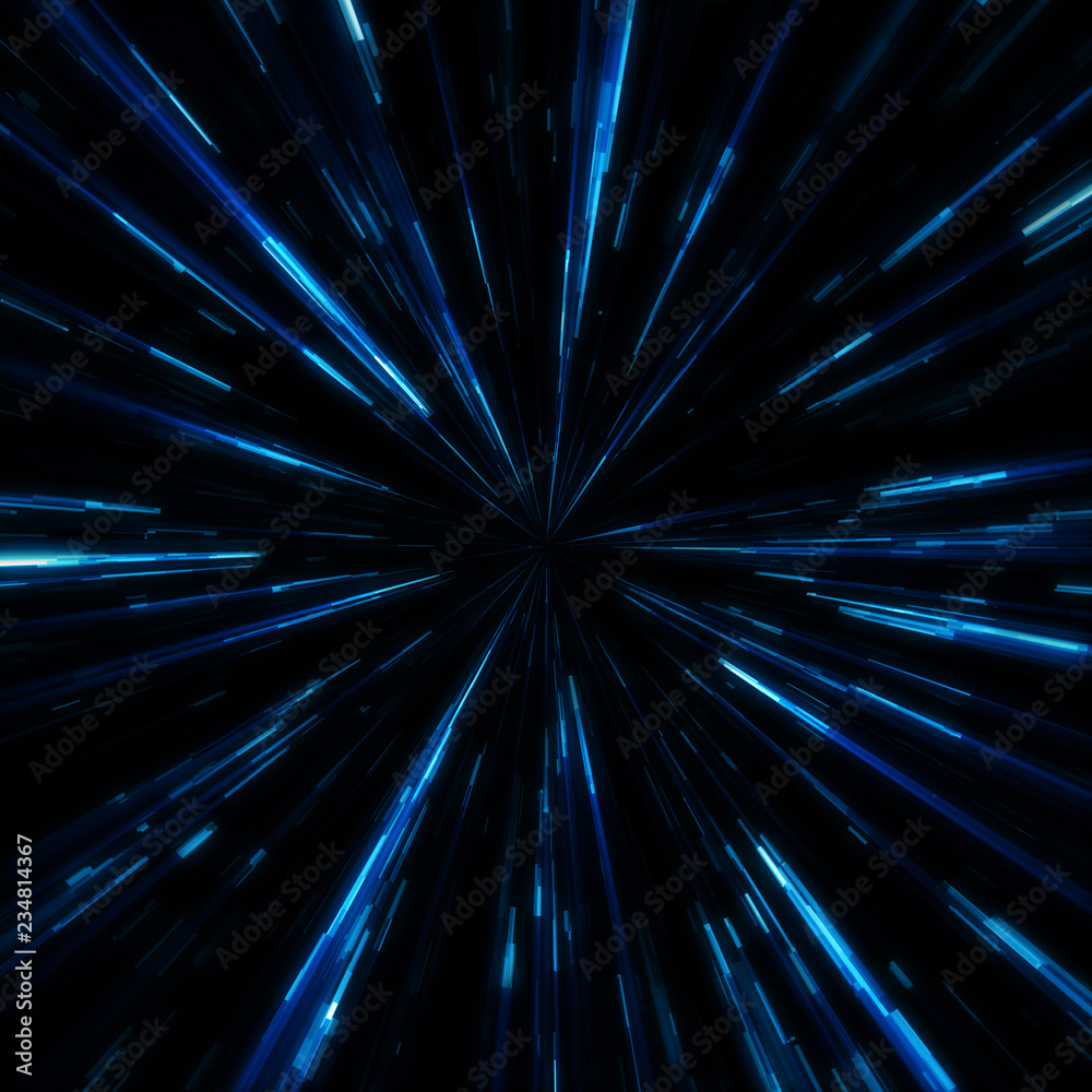 Fototapeta premium Glitch glow lines in abstraction background blue explosion