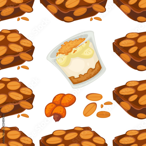 Peanut dishes of food or drinks and desserts seamless pattern.