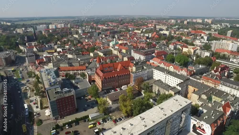 Panoramic aerial view of the Gliwice - in Silesia region of Poland - city center with renovated gothic historic buildings in the old town quarter Panoramic aerial view of the Gliwice - in Silesia region of Poland - city center with renovated gothic historic buildings in the old town quarter