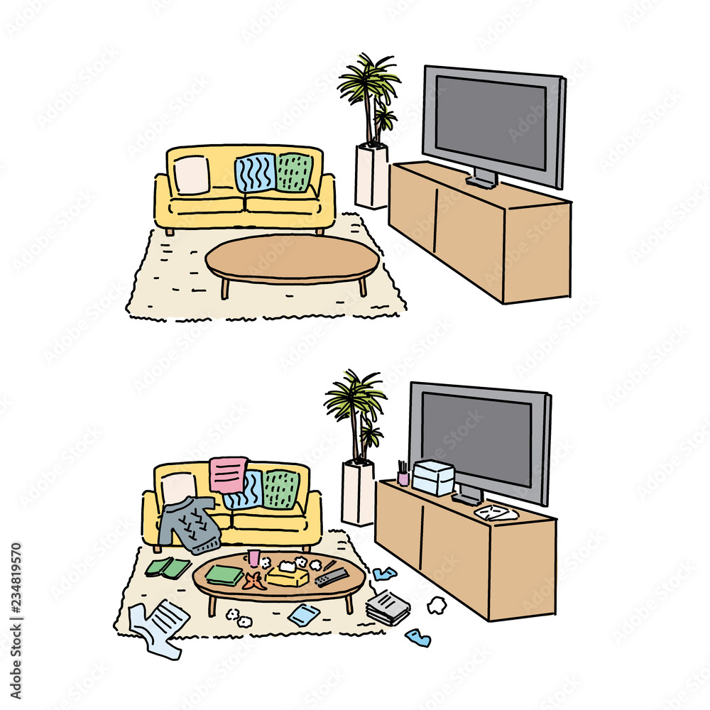 散らかってる部屋 片付いている部屋 イラスト セット Stock Vector Adobe Stock