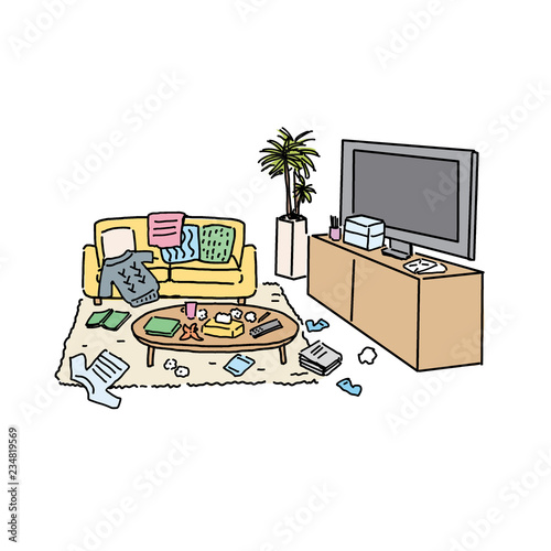 散らかってる部屋　イラスト
