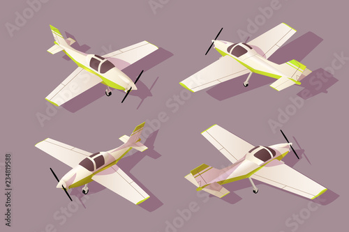 Set light aircraft for transportation by air with different view.