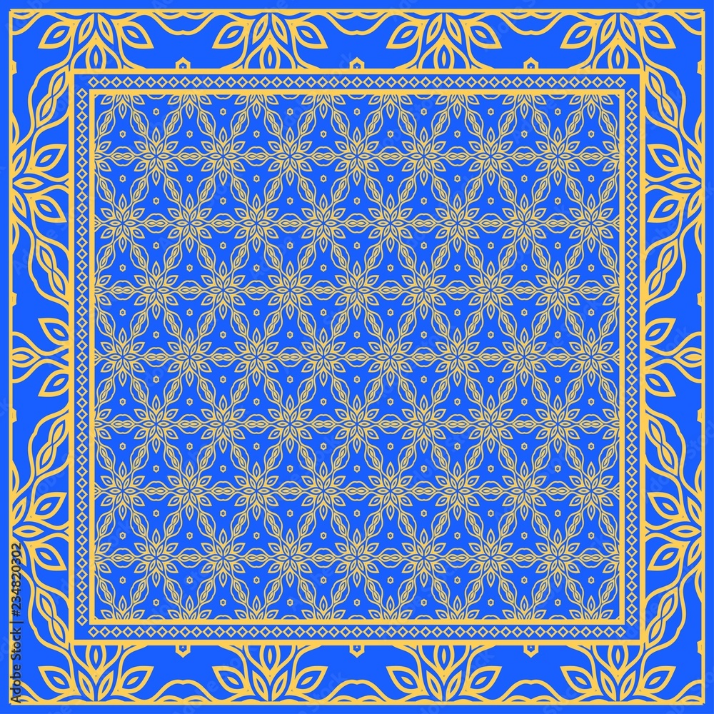 Geometric Pattern with hand-drawing floral ornament. illustration. For fabric, textile, bandana
