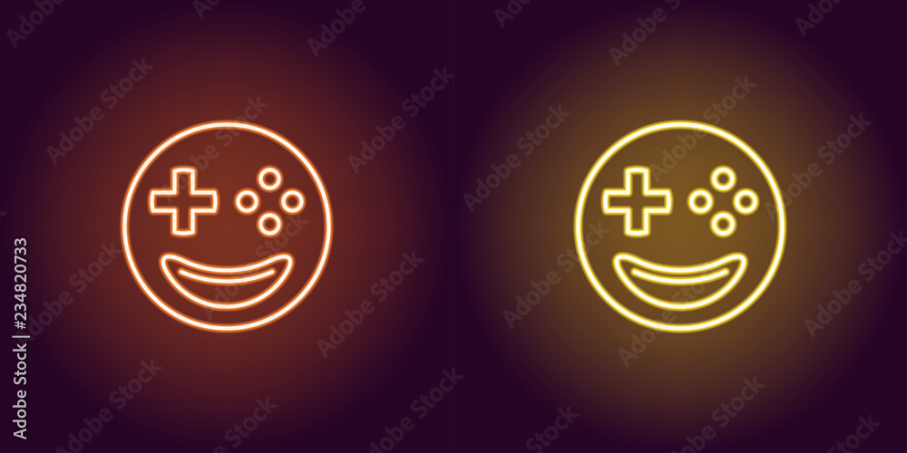 Neon emoji gamer, glowing sign. Vector emoji icon Neon emoji gamer, glowing sign. Vector emoji icon