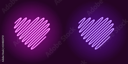 Neon wavy heart, glowing sign. Vector icon