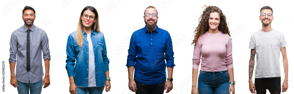 Collage of group of young casual people over isolated background with a happy and cool smile on face. Lucky person. Collage of group of young casual people over isolated background with a happy and cool smile on face. Lucky person.