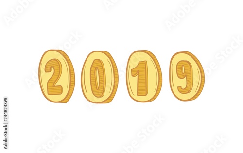 2019 Lettering on Gold Coins Vector Sketch Style