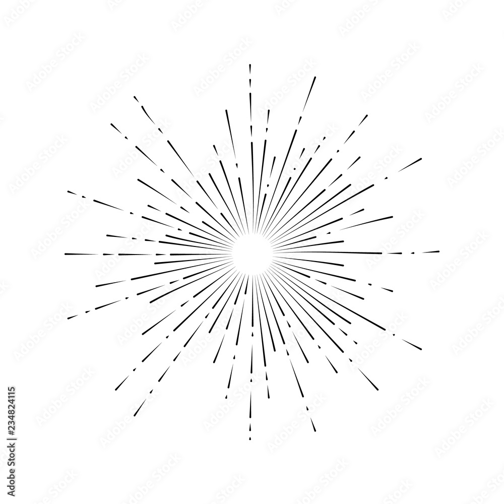Light rays, sunburst and rays of sun. Firework icon. Design elements, linear drawing, vintage hipster style. Light rays sunburst, arrow, ribbon Vector Illustration Light rays, sunburst and rays of sun. Firework icon. Design elements, linear drawing, vintage hipster style. Light rays sunburst, arrow, ribbon Vector Illustration