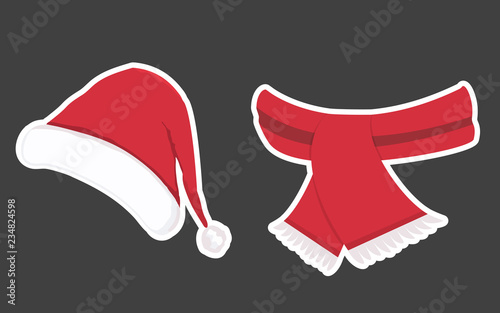 Christmas hat with a scarf in a modern style. Vector clipart.