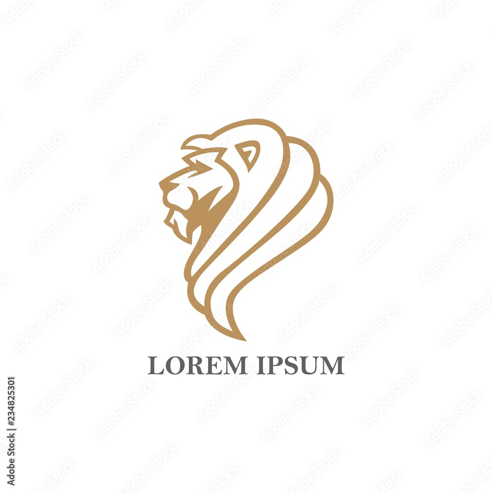 Gold Angry Lion Head Logo, Sign, Flat Design Vector Illustration Gold Angry Lion Head Logo, Sign, Flat Design Vector Illustration