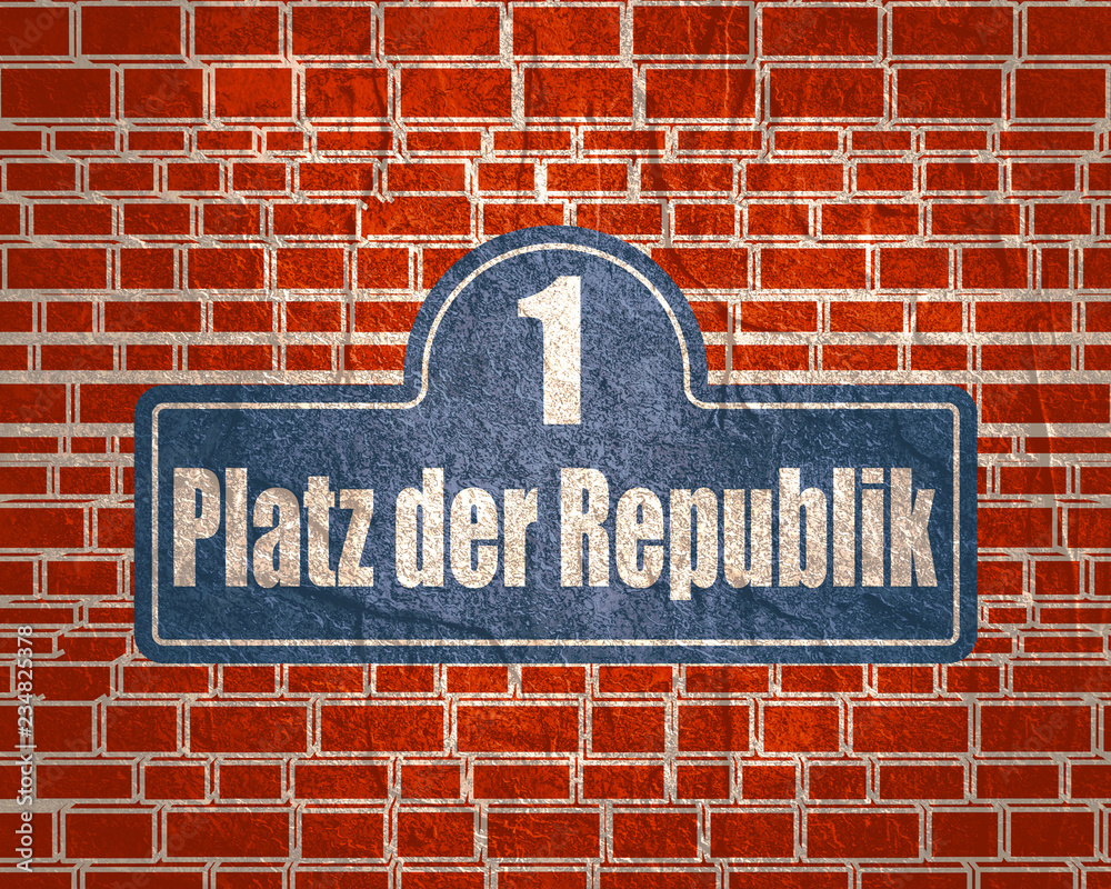 Obraz premium Street signs with an inscription in German Republic Square, the building number one in Berlin Germany.