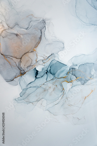Ink, paint, abstract. Closeup of the painting. Colorful abstract painting background. Highly-textured oil paint. High quality details. Brown, gray, white, sky blue, sky blue, green, ultramarine. © Mari Dein