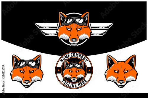 fox head cartoon character with goggles and simple wing vector