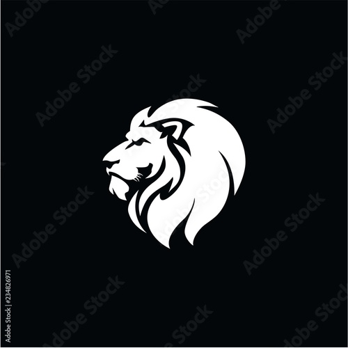Fototapeta Naklejka Na Ścianę i Meble -  Angry Lion Head Black and White Logo, Sign, Vector Design