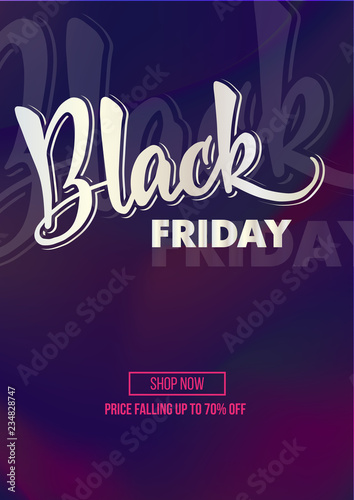 Black Friday sale discount promo offer poster or advertising flyer and coupon with hand lettering. Dark colors background with white Lettering Black friday