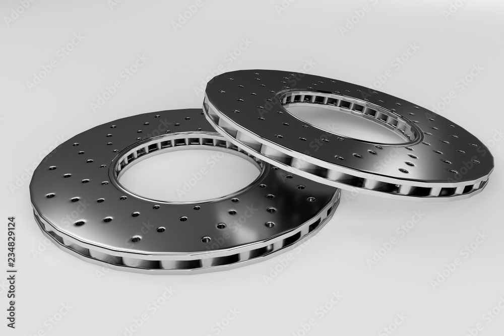 Auto spare parts for truck, new brake disk on white background