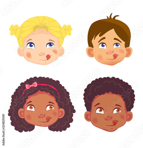 faces of girls and boys character set