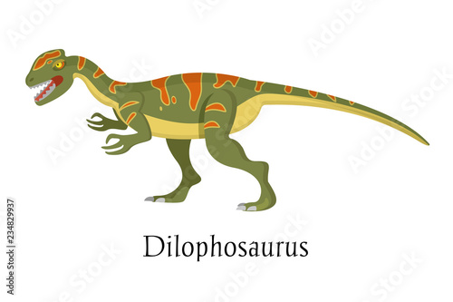 Ancient prehistoric animal dinosaur. Big wild ground predatory animal Dilophosaurus.