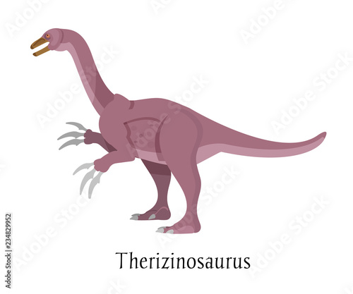 Ancient prehistoric animal dinosaur. Big wild ground predatory animal Therizinosaurus.