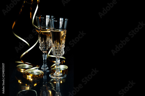 Two crystal glasses with champagne