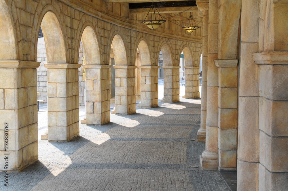stone columns and archways