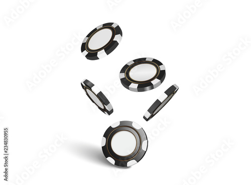 Vector Casino chips, isolated on white. Casino game 3D chips. Online casino banner. Black realistic chip. Gambling concept, poker mobile app icon. Chips falling in the air.