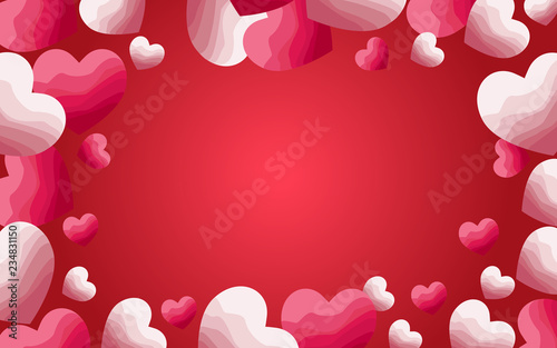 Fototapeta Naklejka Na Ścianę i Meble -  Red and pink hearts with gradient background. Vector illustration. Happy valentine's day concept. 