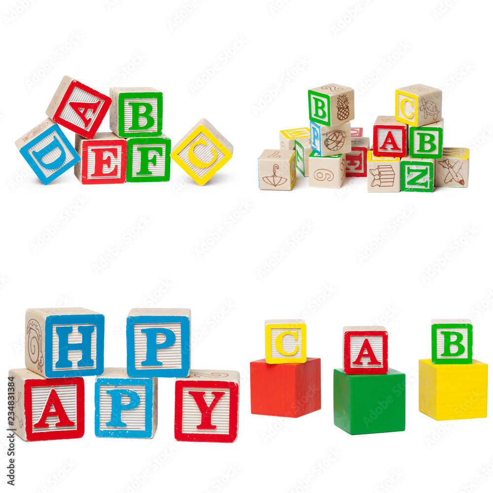 Wooden alphabet blocks isolated on white background Wooden alphabet blocks isolated on white background
