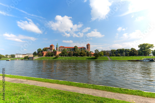 Wawel Royal Castle, view from the side of the Wisla river, Krakow, Poland