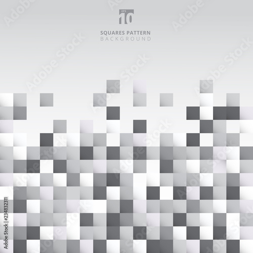 Abstract white and gray squares pattern pixel background design with copy space