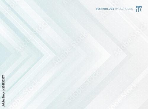 Abstract geometric white arrows overlapping background and hexagons pattern texture technology futuristic concept.