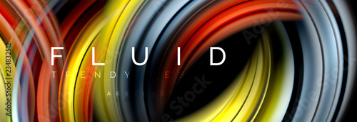 Background abstract design, flowing mixing liquid color waves on black
