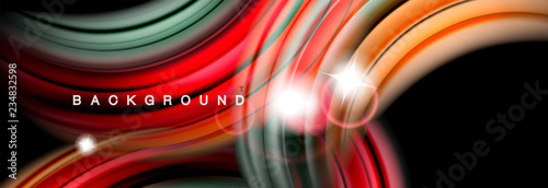 Mixing color waves on black, liquid flowing shapes